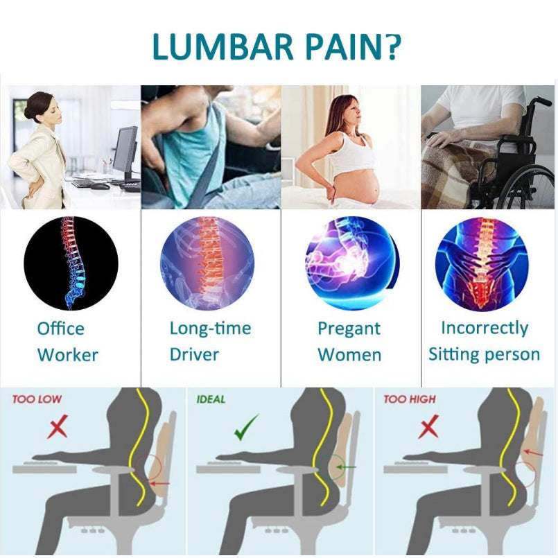 Mesh Cover Double Adjustable Straps Lumbar Pillow Memory Foam